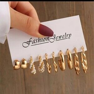 5 pair pearl gold hoop earring lot